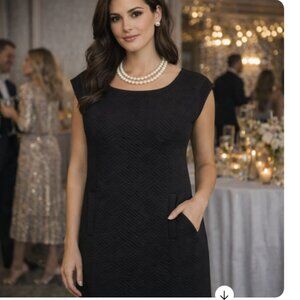 Cynthia Rowley Black Textured Shift Dress Size 6 Cap Sleeve Back Zip Office